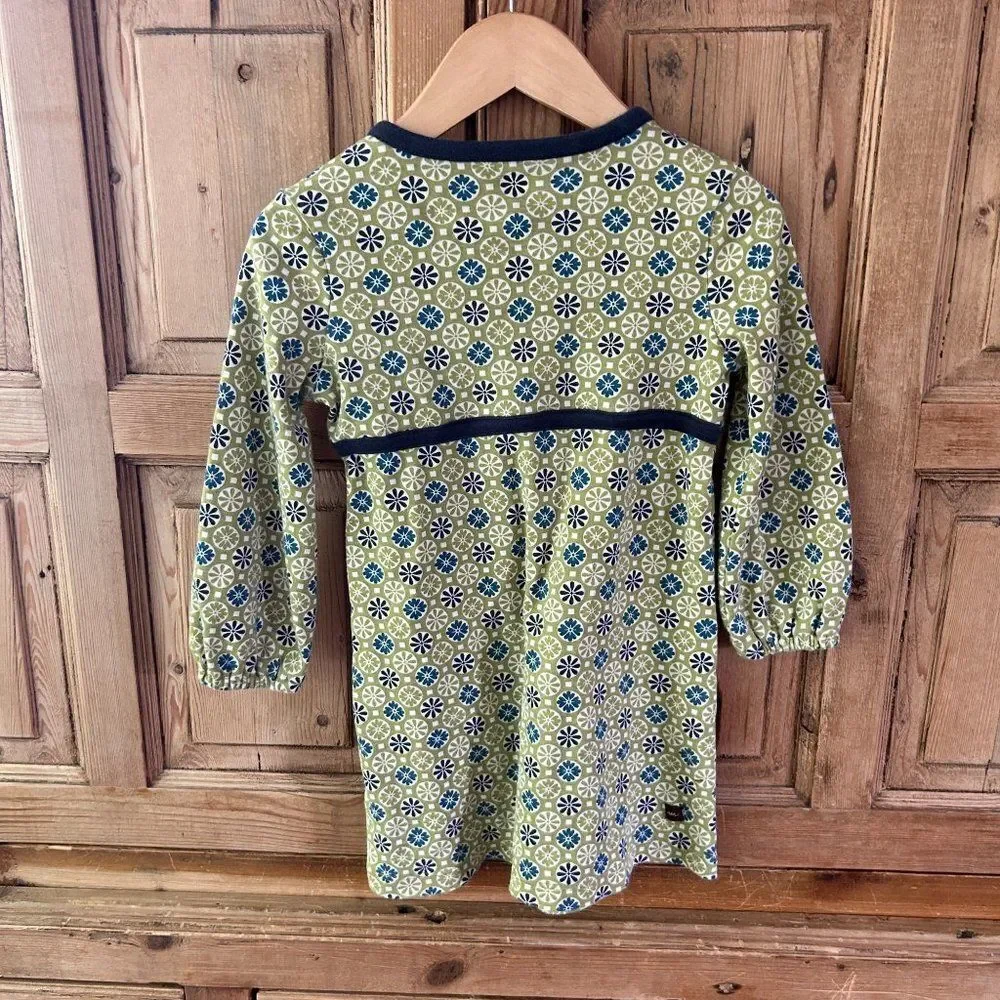 Tea Collection Girls Size 3 Green Blue Circle Floral Print Long‎ Sleeve Dress